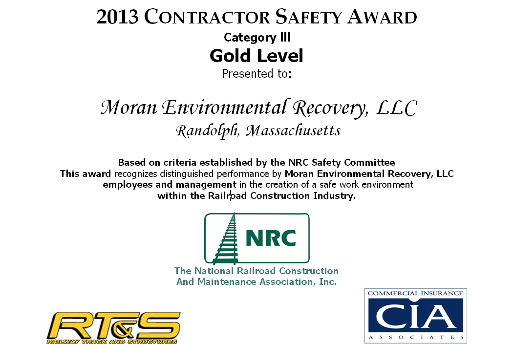 2013 Gold Contractor Award Safety MER
